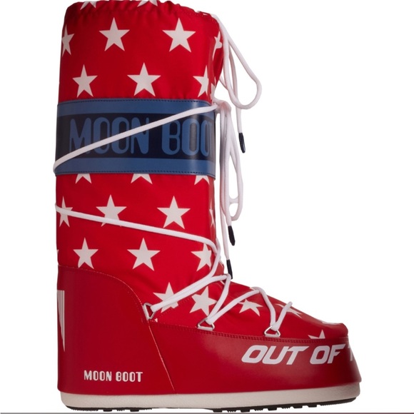 MOON BOOT Icon Retrobiker Boots White Red Stars EU 35/38 39/41 42/44 45/47 NEW - Picture 3 of 6